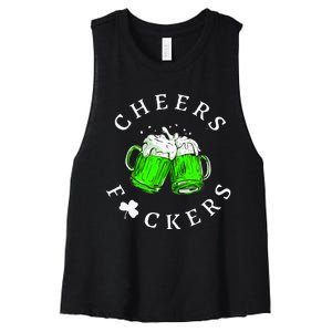 Cheers Fckers St Patricks Day Women Beer Drinking Women's Racerback Cropped Tank