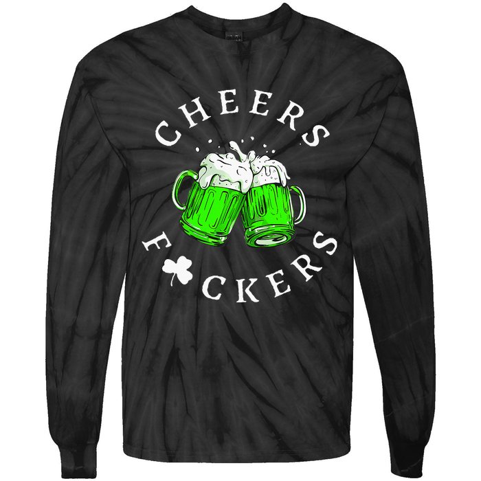 Cheers Fckers St Patricks Day Women Beer Drinking Tie-Dye Long Sleeve Shirt