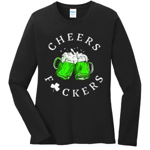 Cheers Fckers St Patricks Day Women Beer Drinking Ladies Long Sleeve Shirt