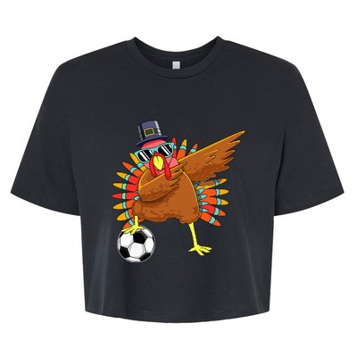 Cute Funny Soccer Thanksgiving Dabbing Turkey Dab  Bella+Canvas Jersey Crop Tee