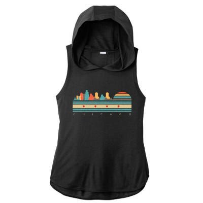 Chicago Flag Skyline Vintage Illinois City Retro Souvenir Ladies PosiCharge Tri-Blend Wicking Draft Hoodie Tank