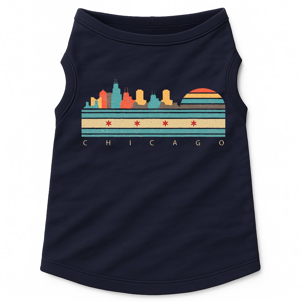 Chicago Flag Skyline Vintage Illinois City Retro Souvenir Doggie Tank