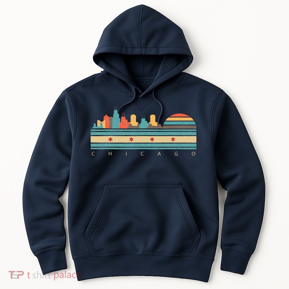 Chicago Flag Skyline Vintage Illinois City Retro Souvenir Hoodie