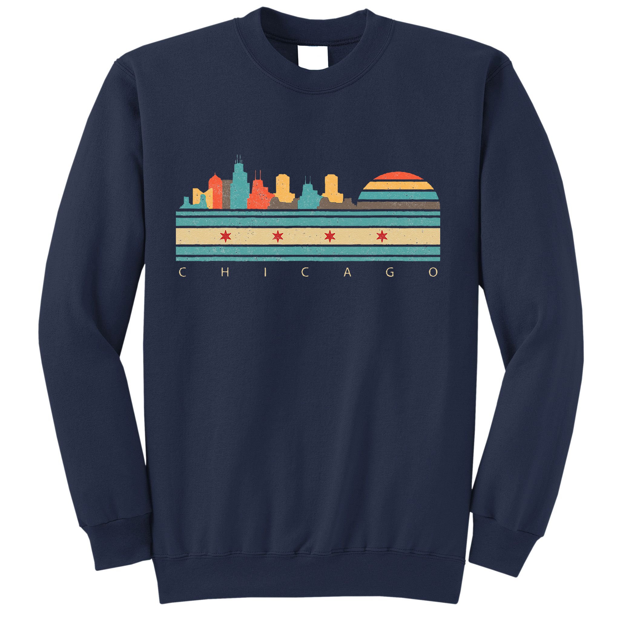 Chicago Flag Skyline Vintage Illinois City Retro Souvenir Sweatshirt