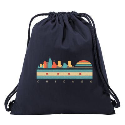 Chicago Flag Skyline Vintage Illinois City Retro Souvenir Drawstring Bag