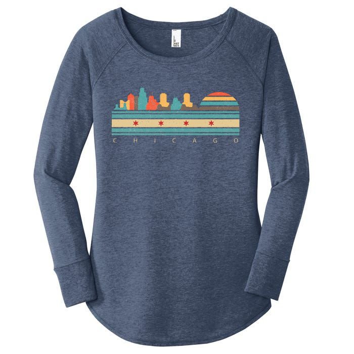 Chicago Flag Skyline Vintage Illinois City Retro Souvenir Women's Perfect Tri Tunic Long Sleeve Shirt