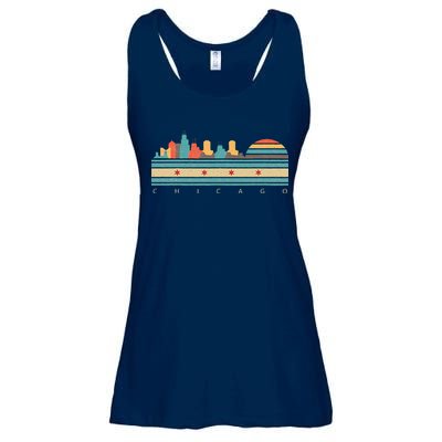 Chicago Flag Skyline Vintage Illinois City Retro Souvenir Ladies Essential Flowy Tank