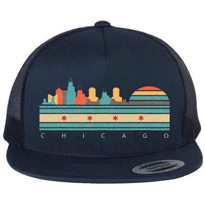 Chicago Flag Skyline Vintage Illinois City Retro Souvenir Flatbill Hat