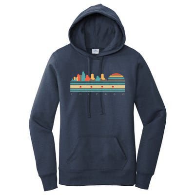 Chicago Flag Skyline Vintage Illinois City Retro Souvenir Women's Pullover Hoodie