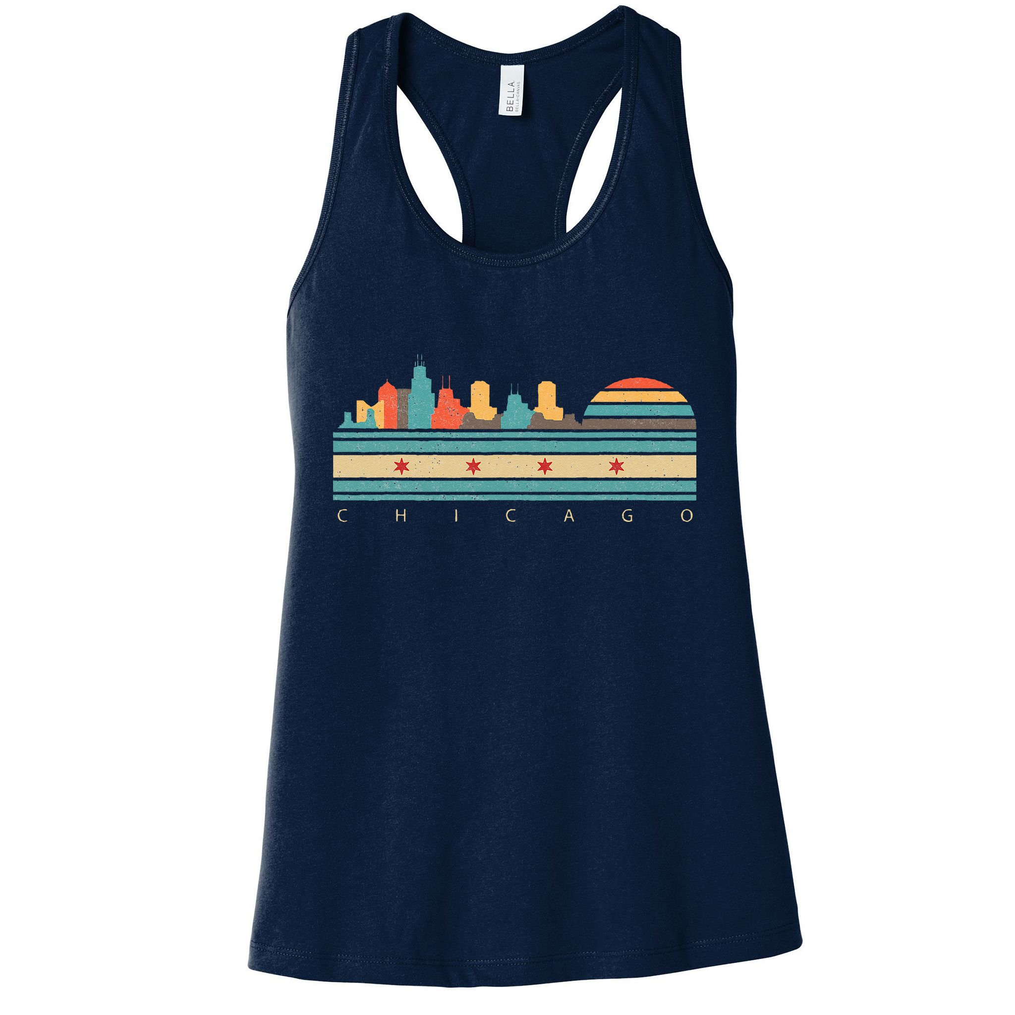 Chicago Flag Skyline Vintage Illinois City Retro Souvenir Womens Tank Top