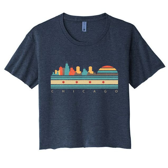 Chicago Flag Skyline Vintage Illinois City Retro Souvenir Crop Top