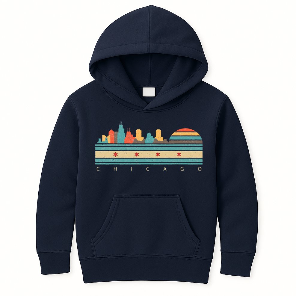 Chicago Flag Skyline Vintage Illinois City Retro Souvenir Kids Hoodie
