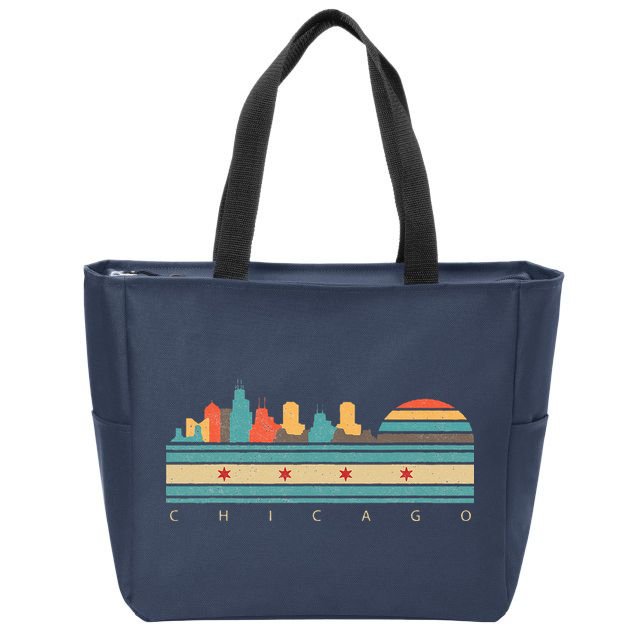 Chicago Flag Skyline Vintage Illinois City Retro Souvenir Zip Tote Bag