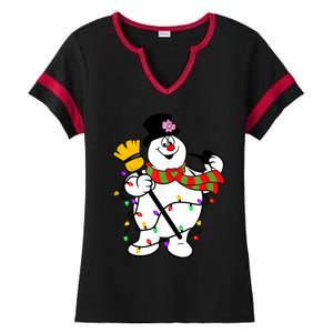 Cute Frosty Snowman Funny Christmas Snowmen Gifts For Family Ladies Halftime Notch Neck Tee