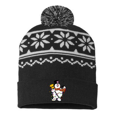 Cute Frosty Snowman Funny Christmas Snowmen Gifts For Family USA-Made Snowflake Beanie