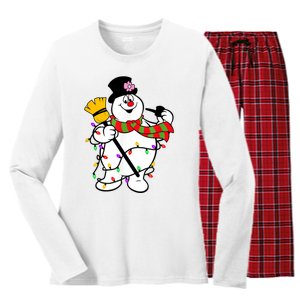 Cute Frosty Snowman Funny Christmas Snowmen Gifts For Family Women's Long Sleeve Flannel Pajama Set 