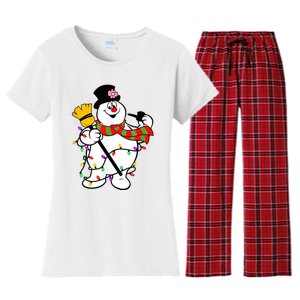 Cute Frosty Snowman Funny Christmas Snowmen Gifts For Family Women's Flannel Pajama Set