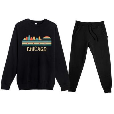 Chicago Flag Skyline Vintage Illinois City Retro Souvenir Premium Crewneck Sweatsuit Set