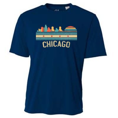 Chicago Flag Skyline Vintage Illinois City Retro Souvenir Cooling Performance Crew T-Shirt