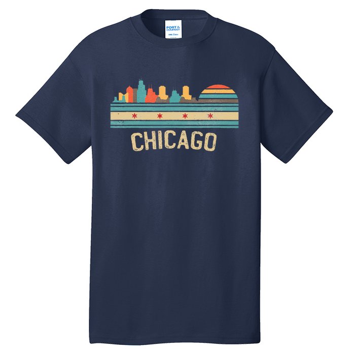 Chicago Flag Skyline Vintage Illinois City Retro Souvenir Tall T-Shirt