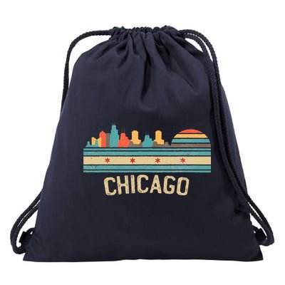 Chicago Flag Skyline Vintage Illinois City Retro Souvenir Drawstring Bag