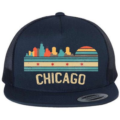 Chicago Flag Skyline Vintage Illinois City Retro Souvenir Flatbill Hat