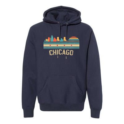 Chicago Flag Skyline Vintage Illinois City Retro Souvenir Premium Hoodie