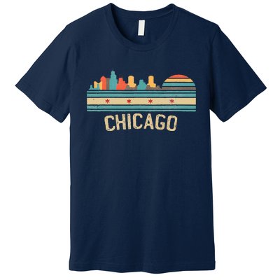 Chicago Flag Skyline Vintage Illinois City Retro Souvenir Premium T-Shirt