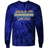 Chicago Flag Skyline Vintage Illinois City Retro Souvenir Tie-Dye Long Sleeve Shirt