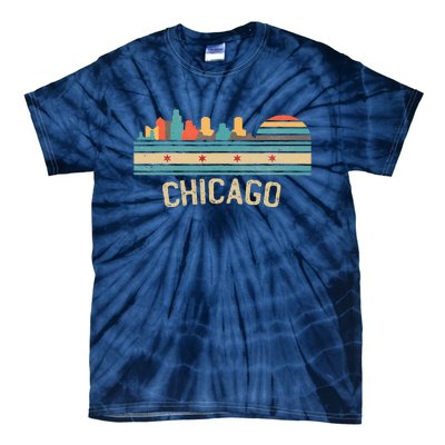 Chicago Flag Skyline Vintage Illinois City Retro Souvenir Tie-Dye T-Shirt