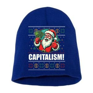 Capitalism! Funny Santa Claus Ugly Christmas Meme Gift Short Acrylic Beanie