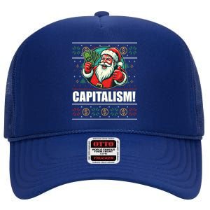 Capitalism! Funny Santa Claus Ugly Christmas Meme Gift High Crown Mesh Back Trucker Hat