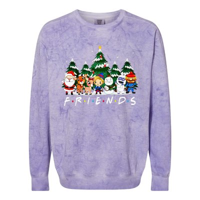 Christmas Friends Santa Rudolph Snowman Xmas Family Pajamas Colorblast Crewneck Sweatshirt