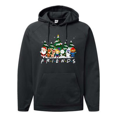 Christmas Friends Santa Rudolph Snowman Xmas Family Pajamas Performance Fleece Hoodie