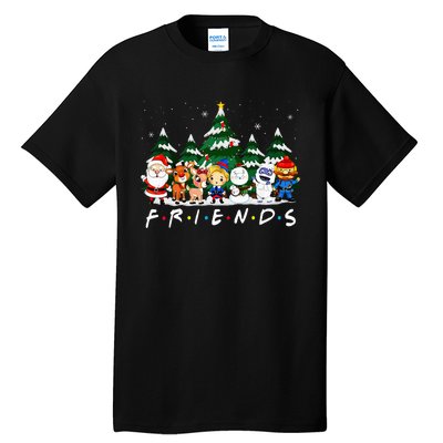 Christmas Friends Santa Rudolph Snowman Xmas Family Pajamas Tall T-Shirt