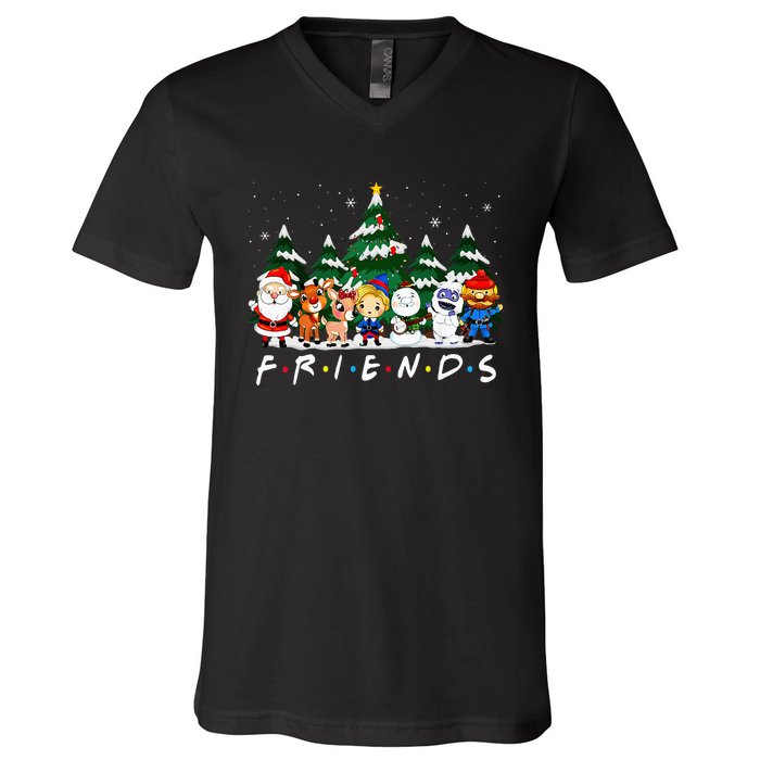 Christmas Friends Santa Rudolph Snowman Xmas Family Pajamas V-Neck T-Shirt