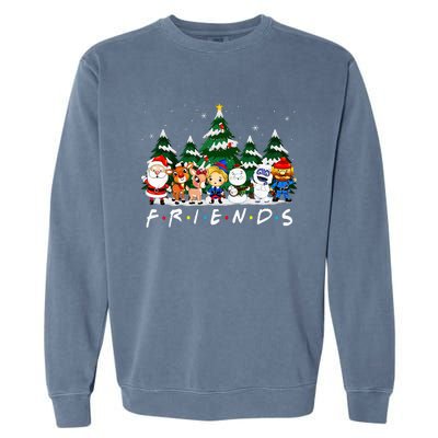 Christmas Friends Santa Rudolph Snowman Xmas Family Pajamas Garment-Dyed Sweatshirt