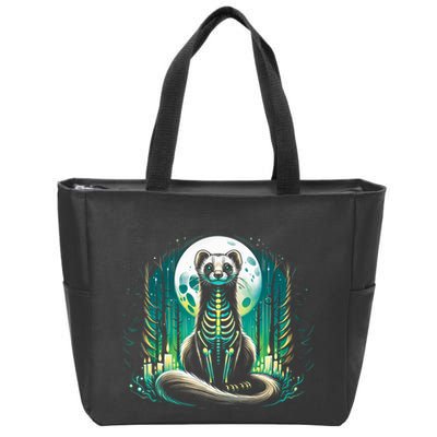 Cool Ferret Skeleton Halloween Christmas Birthday Zip Tote Bag