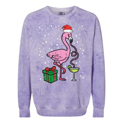 Christmas Flamingo Santa Tropical Xmas Vacation Funny Funny Colorblast Crewneck Sweatshirt