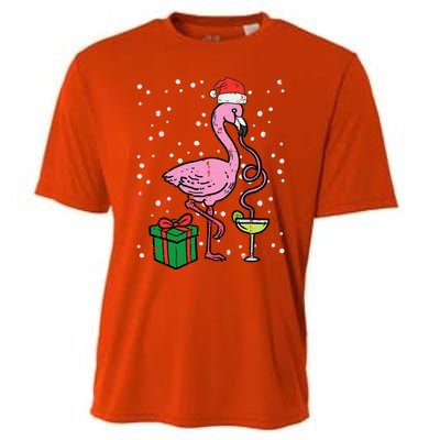 Christmas Flamingo Santa Tropical Xmas Vacation Funny Funny Cooling Performance Crew T-Shirt