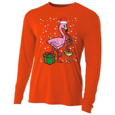 Christmas Flamingo Santa Tropical Xmas Vacation Funny Funny Cooling Performance Long Sleeve Crew