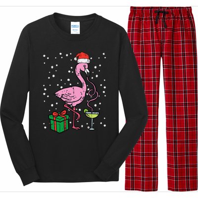 Christmas Flamingo Santa Tropical Xmas Vacation Funny Funny Long Sleeve Pajama Set