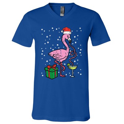 Christmas Flamingo Santa Tropical Xmas Vacation Funny Funny V-Neck T-Shirt