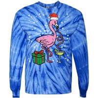 Christmas Flamingo Santa Tropical Xmas Vacation Funny Funny Tie-Dye Long Sleeve Shirt