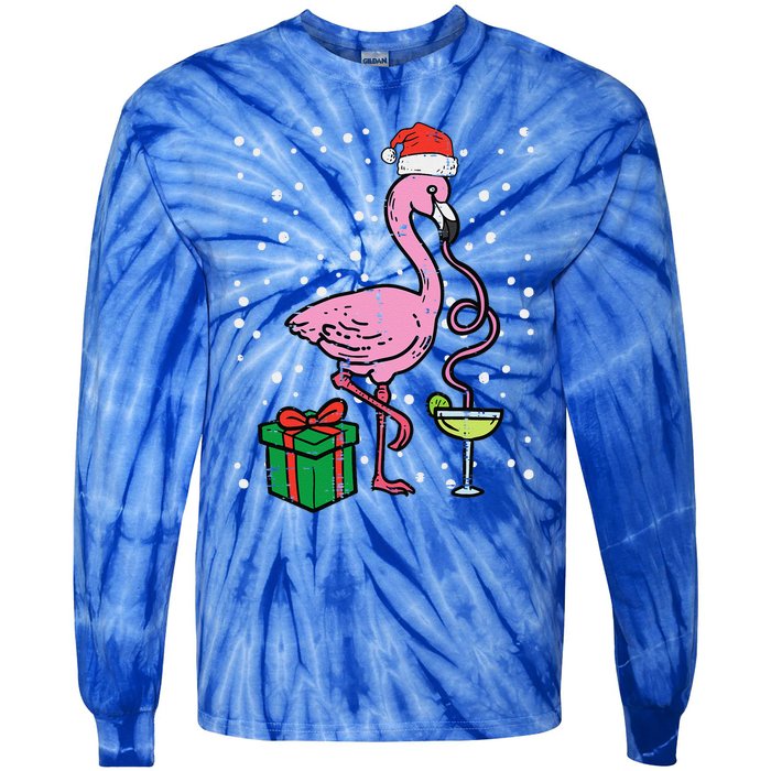 Christmas Flamingo Santa Tropical Xmas Vacation Funny Funny Tie-Dye Long Sleeve Shirt