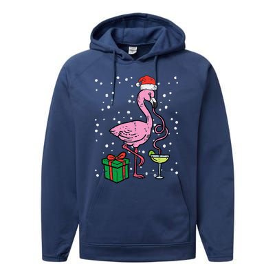 Christmas Flamingo Santa Tropical Xmas Vacation Funny Funny Performance Fleece Hoodie