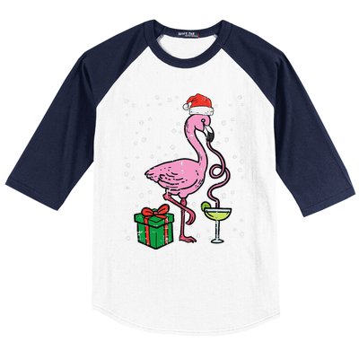 Christmas Flamingo Santa Tropical Xmas Vacation Funny Funny Baseball Sleeve Shirt