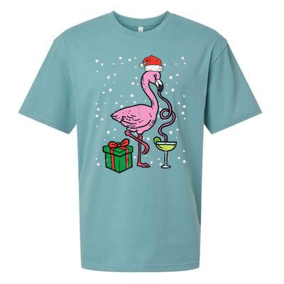 Christmas Flamingo Santa Tropical Xmas Vacation Funny Funny Sueded Cloud Jersey T-Shirt