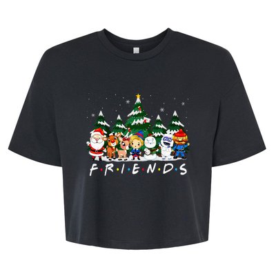 Christmas Friends Santa Rudolph Snowman Xmas Family Pajamas Bella+Canvas Jersey Crop Tee