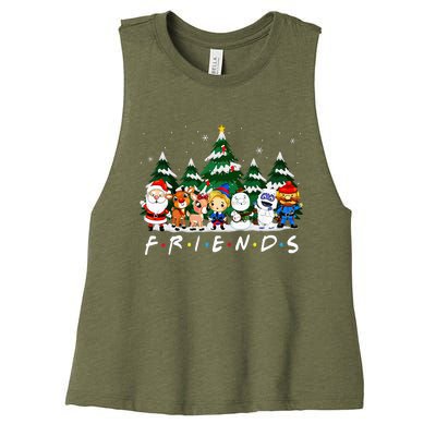 Christmas Friends Santa Rudolph Snowman Xmas Family Pajamas Women's Racerback Cropped Tank